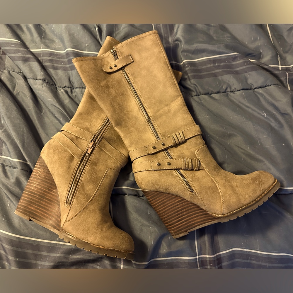 Very Volatile Mid Calf Faux Suede wedge heeled boots